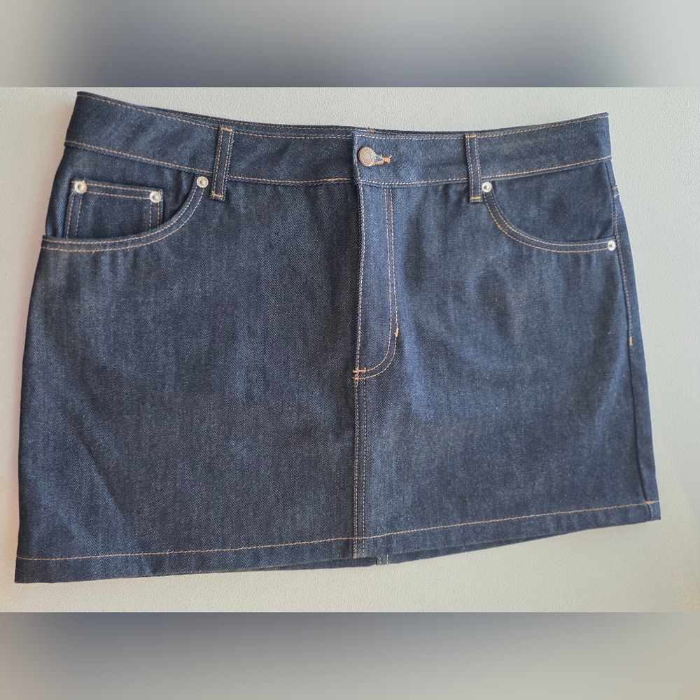 TOPSHOP Indigo Denim Mini Skirt Size 12 Dark Wash Y2K Indie Sleaze Classic